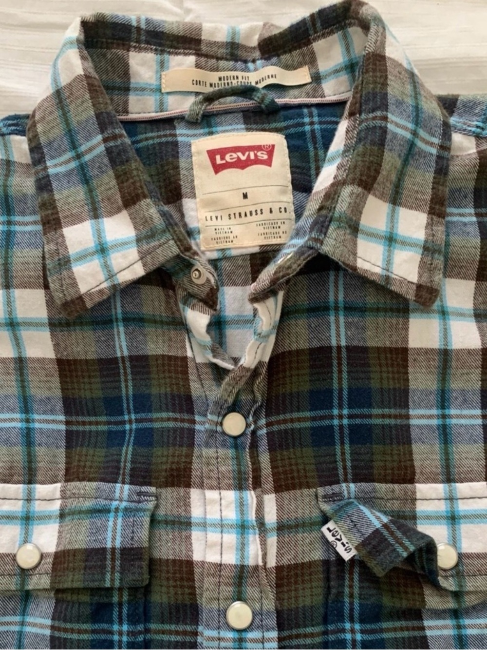 Levi's Brown and Blue Plaid Casual Button-Down Shirt
